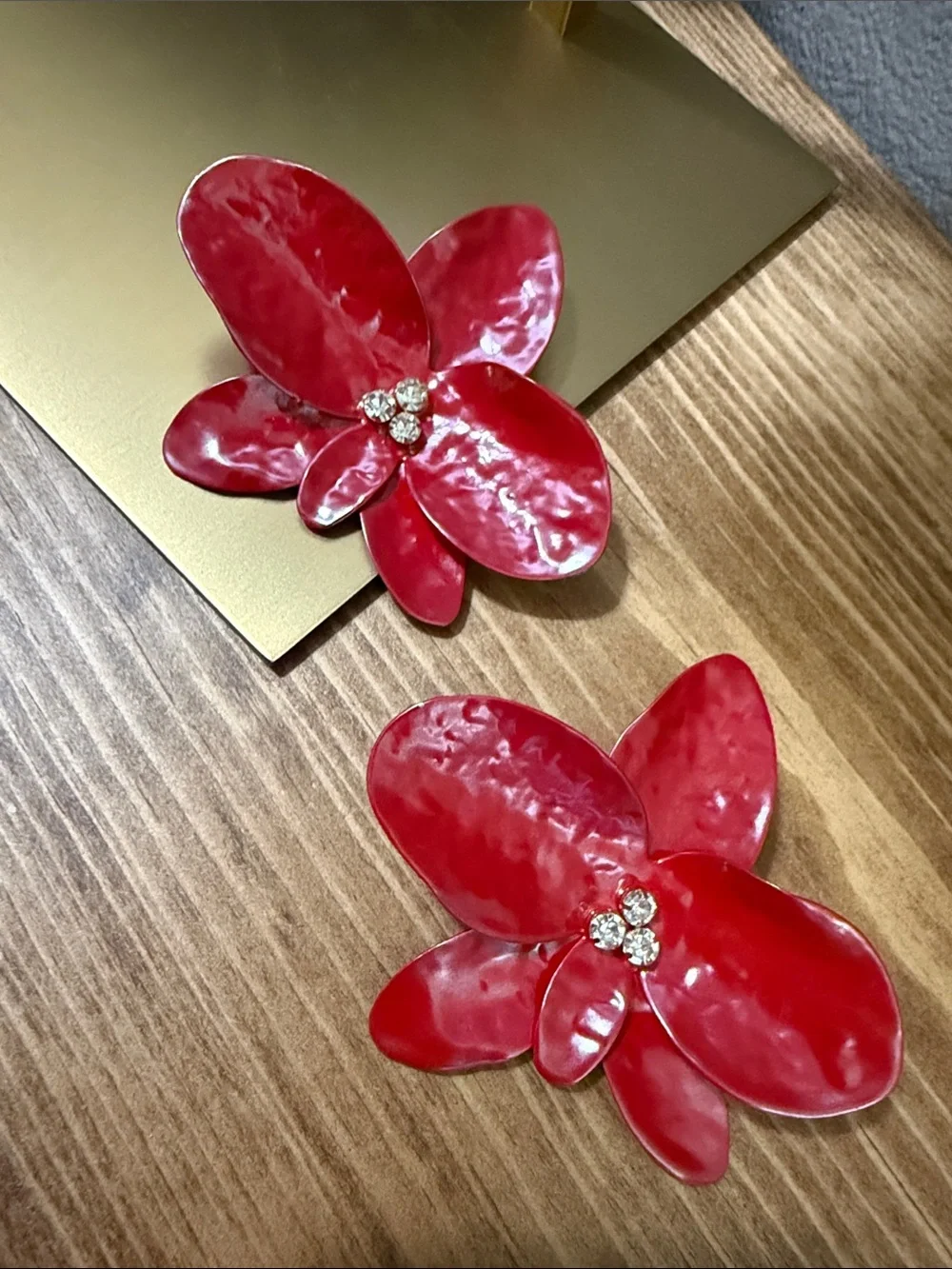 Red Floral Statement Earrings - Women Accessories